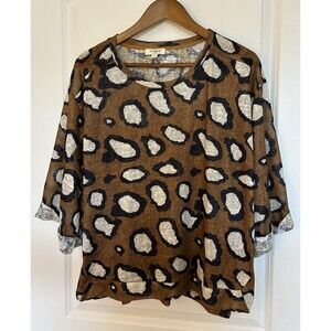 Umgee Womens Shirt Small Oversized Relaxed Blouse Cheetah Lightweight Boxy
